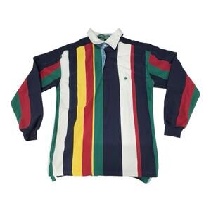 Vintage Knights of The Round Table Striped Long Sleeve Rugby Polo Shirt Large